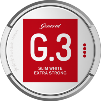 Om produkten General G.3 Extra Strong Slim White Portionssnus General G.3 Extra Strong Slim White har en optimerad passform, hög nikotinhalt och portioner som räcker länge och väl för den gemene snusaren. I grunden ligger Johan A Bomans klassiska recept som förser smaken med sin välbekanta pepprighet och inslag av citrus. Se alla General här Fakta om produkten Varumärke G.3 Produkttyp White portion Styrka Extra Starkt Nikotinhalt 18 mg/g Innehåll/förpackning 16,6 g Snustyp Slim White Portion Format Slim Producent Swedish Match, snushandel i nyköping ab sverige svenskt snus swedish snus snuff, påljungshage köpcentrum öppettider, tobak, snusbutiken snusbutik