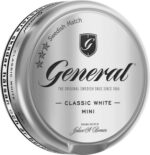 Om produkten General Extra Stark Portionssnus General Extra Stark Portion har med sin General-familj kommit att bli en riktig klassiker i snusvärlden. Det här är den extra starka versionen, 14mg/portion. Med sin fylliga och kryddiga tobakssmak, där du även hittar inslag av citrusaktiga kryddan bergamott och te, torkat gräs och läder. Kombinationen av kryddighet och syrlighet gör snuset välbalanserat. General är ett av världens största snusvarumärken och säljs i enorma mängder i Sverige och runt om i Europa. Ett populärt varumärke i 1800-talets slut och än idag. Namnet General har, till skillnad från vad man kan tro, inget att göra med den militära rangen. General kommer från orden "generell" eller "allmän" och hänvisar till ett "General-snus" - ett allmänt snus. General har satt standarden för vad snus är, både i Sverige och resten av världen. Fakta om produkten Varumärke General Produkttyp Original Portion Styrka Stark Nikotinhalt 14 mg/g Innehåll/förpackning 22 g Format Portionssnus Kornighet Medel Producent Swedish Match, Om produkten General Mackmyra Lössnus General Mackmyra Lössnus är ett lössnus från Swedish Match:s Master Blenders Lars Jonsson och Mattias Schyberg. Denna gång har de i samarbete med Angela D'Orazio från Mackmyra Whisky tagit fram ett nyutvecklat lössnus som kombinerar de båda smaktraditionerna hos General och Mackmyra Svensk Ek. Lössnuset har en smak som ligger nära tobaken och som har inspiration från såväl Generals som Mackmyras palett. Lågmälda toner av frukt i kombination med ek och ceder ger en traditionsgrundad smak som överraskar i sin komplexitet. Snuset finns även i Original Portion. INNEHÅLLSDEKLARATION vatten, tobak, fuktighetsbevarande medel (E 1520, E 422), salt, surhetsreglerande medel (E 500), Mackmyra Whisky, aromer inklusive rökarom. Fakta om produkten Varumärke General Produkttyp Lössnus Styrka Normal Nikotinhalt 7,5 mg/g Innehåll/förpackning 42 g Format Lös Kornighet Medel Producent Swedish Match snushandel i nyköping ab påljungshage köpcentrum, Om produkten General Mackmyra Original Portionssnus General Mackmyra Original Portion är ett nytt portionssnus från Swedish Matchs Master Blenders Lars Jonsson och Mattias Schyberg. Denna gång har de i samarbete med Angela D'Orazio från Mackmyra Whisky tagit fram ett nytt snus som kombinerar de båda smaktraditionerna hos General och Mackmyra Svensk Ek.  Snuset har en tobaksnära smak med inspiration från såväl Generals som Mackmyras smakpalett. Lågmälda toner av frukt i kombination med ceder och ek ger en traditionsgrundad smak som överraskar. INNEHÅLLSDEKLARATION vatten, tobak, fuktighetsbevarande medel (E 1520), salt, surhetsreglerande medel (E 500), Mackmyra Whisky, aromer inklusive, General Portion har kommit att bli en riktig klassiker i snusvärlden. Med sin fylliga och kryddiga tobakssmak, där du även hittar inslag av citrusaktiga kryddan bergamott och te, torkat gräs och läder. Kombinationen av kryddighet och syrlighet gör snuset välbalanserat. General är ett av världens största snusvarumärken och säljs i enorma mängder i Sverige och runt om i Europa. Ett populärt varumärke i 1800-talets slut och än idag. Namnet General har, till skillnad från vadman kan tro,inget att göra med den militära rangen. General kommer från orden "generell" eller"allmän"och hänvisar till ett "General-snus" - ett allmänt snus. General har satt standarden för vad snus är, både i Sverige och resten av världen Tips! Missa inte General G3 - En starkare General med optimerad passform. Se även en liknande produkt som heter General One här. Om produkten General White Portionssnus General White Portion är en white-version av den klassiska General Portion. Med sin fylliga och kryddiga tobakssmak, där du även hittar inslag av citrusaktiga kryddan bergamott och te, torkat gräs och läder. Kombinationen av kryddighet och syrlighet gör snuset välbalanserat. White-portionen gör att snuset är torrt utvändigt och rinner minimalt men är fuktigt inuti så att smaken blir långvarig. General är ett av världens största snusvarumärken och säljs i enorma mängder i Sverige och runt om i Europa. Ett populärt varumärke i 1800-talets slut och än idag. Namnet General har, till skillnad från vad man kan tro, inget att göra med den militära rangen. General kommer från orden "generell" eller"allmän"och hänvisar till ett "General-snus" - ett allmänt snus. General har satt standarden för vad snus är, både i Sverige och resten av världen. general white minisnus mini